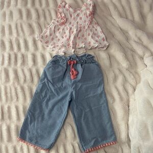 Floral Top and Blue Pants Set
